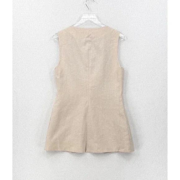ENZA COSTA Linen Tunic Vest Womens Medium Flax Natural Sleeveless Quiet Luxury - Picture 3 of 16